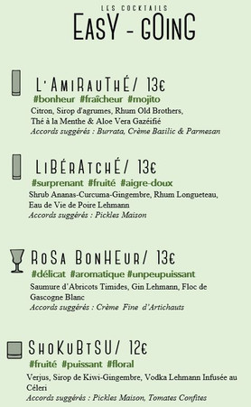 Carte cocktail création - Bar à cocktail à Toulouse