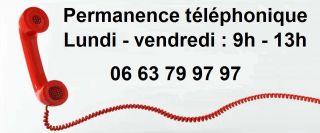 Permanence téléphonique du lundi au vendredi de 9h à 13h au 06 63 79 97 97